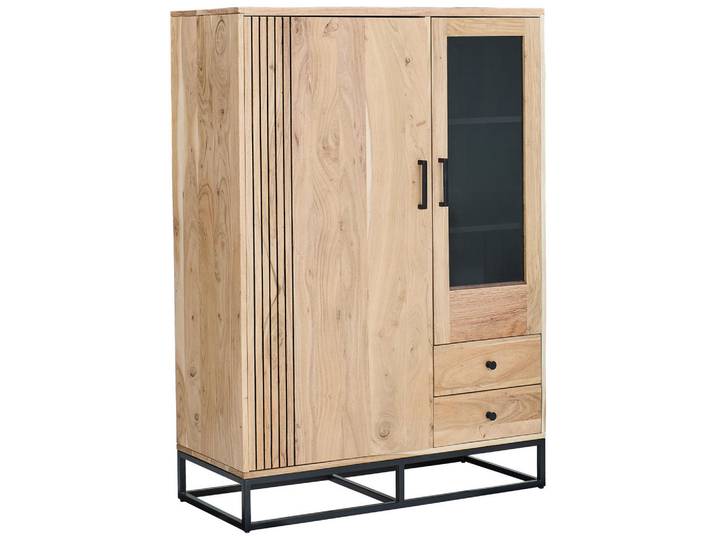 Livetastic Highboard, Schwarz, Akazie, Holz, Metall, Akazie, vollmassiv,vollmassiv,massiv, Holz, 5 Fächer, 2 Schublade(n) Schubladen, 105x146x41.5 cm, Typenauswahl, Holzmöbel, Kleinmöbel Holz, Holzkommoden, Highboards Holz