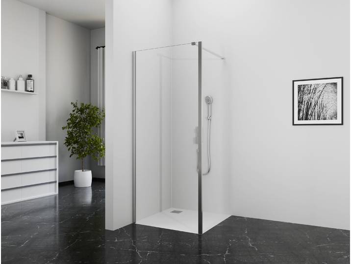 Walk-in-Dusche MARWELL BRIGHT 80 , transparent (weiß, neutral), H:195cm T:80cm, Duschwände, Walk-in-Dusche, seitenverkehrt aufbaubar, mit Stabilisationsbügel