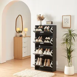 Schuhschrank Sykkylven 134x60x24 cm mit 4 Klappen Schwarz [en.casa]