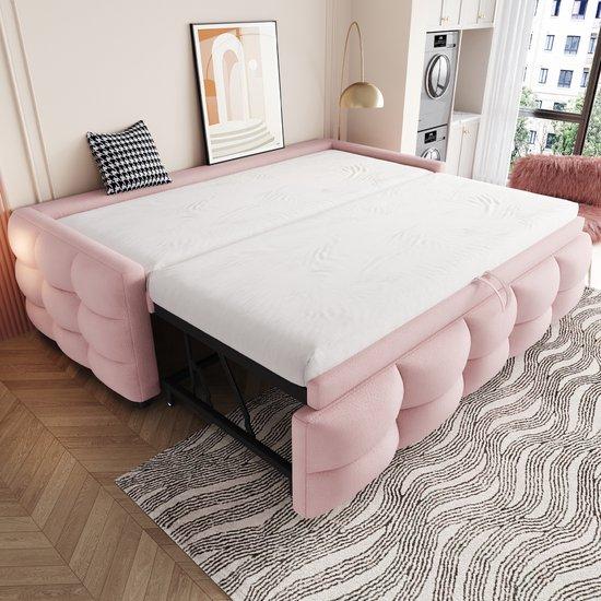Einbezogene Schlafmatratze Ausziehbares Bett 90/180*190 cm, Kissenbett, Teddyweich, Einzelbett, Doppelbett, mit Lattenrost, Bett mit mehreren Funktionen, Rosa