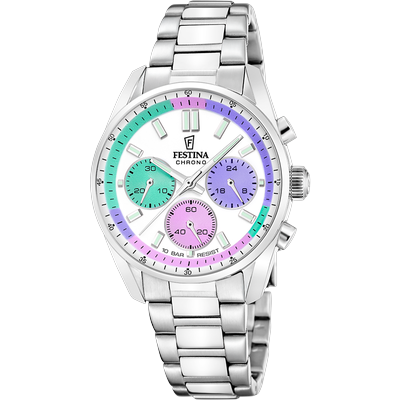 Chronograph FESTINA "Boyfriend Collection", bunt (silberfarben, bunt, silberfarben, bunt), Armbanduhren, Herren, silberfarben, Chronograph, Quarzuhr, Armbanduhr, Damenuhr, Herrenuhr, Edelstahlarmband, analog