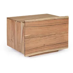 Nachttisch Aron aus Akazienholz, massiv, natur, 60 cm breit, mit 2 Schubladen
