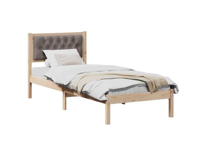 KTHLBRH Bettgestell Taupe 75 x 190 cm Kiefer massiv Gepolstertes Kopfteil, feste Latten, minimalistisches Design, einfach zu montieren