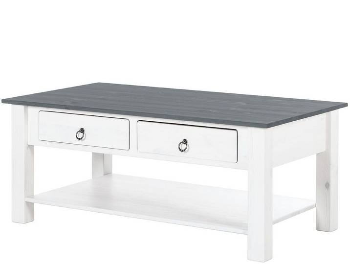 loft24 Couchtisch Inga - Wohnzimmertisch Ablagetisch Sofatisch Kaffeetisch, Wohnzimmertisch, 2 Schubladen, Kiefer, Landhausstil