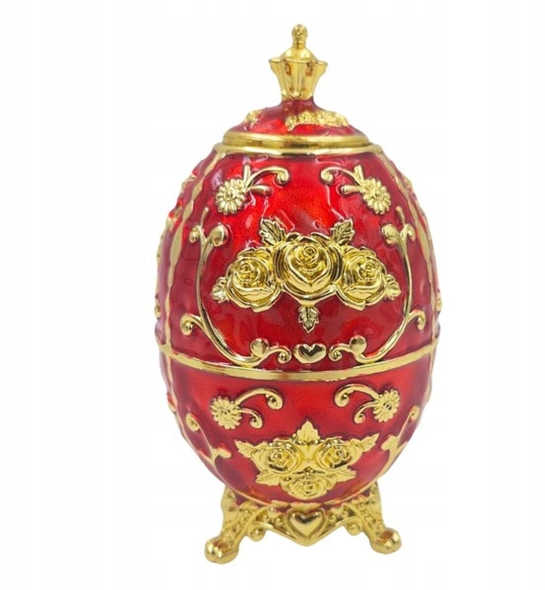 Decoratieve Fabergé Stijl Ei - Rood met Rozenmotief