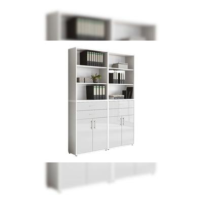 moebel-dich-auf Aktenschrank TABOR 20 in weiß / weiß Hochglanz, Schrankwand, Büroschrank, Metallgriffe