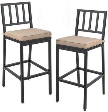 Costway Set of 2 Patio Bar Chairs with Detachable Cushion and Footrest-Vertical Stripes