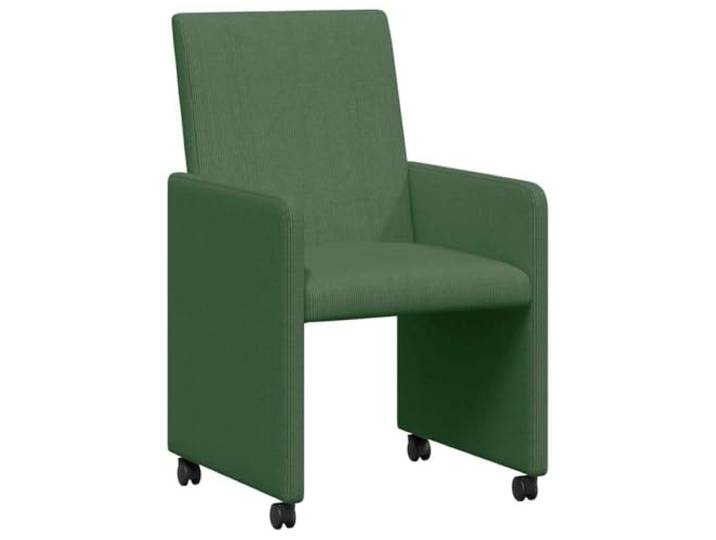 POUFGDR Esszimmerstühle mit Rollen, 2 Stück, Grün / Grau Cordstoff, Sperrholz und Metall, ergonomische Rückenlehne, schmale Armlehnen, bewegliche Rollen, für den täglichen Gebrauch