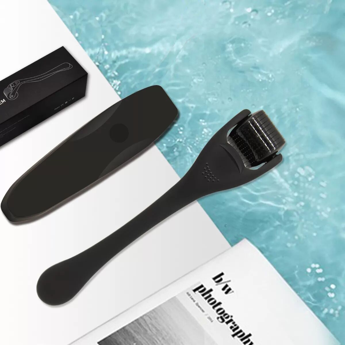 INF 540-Needle Derma Roller 0.2mm for Face and Body - Matte Black Microneedling Skin Roller for Wrinkles and Pores