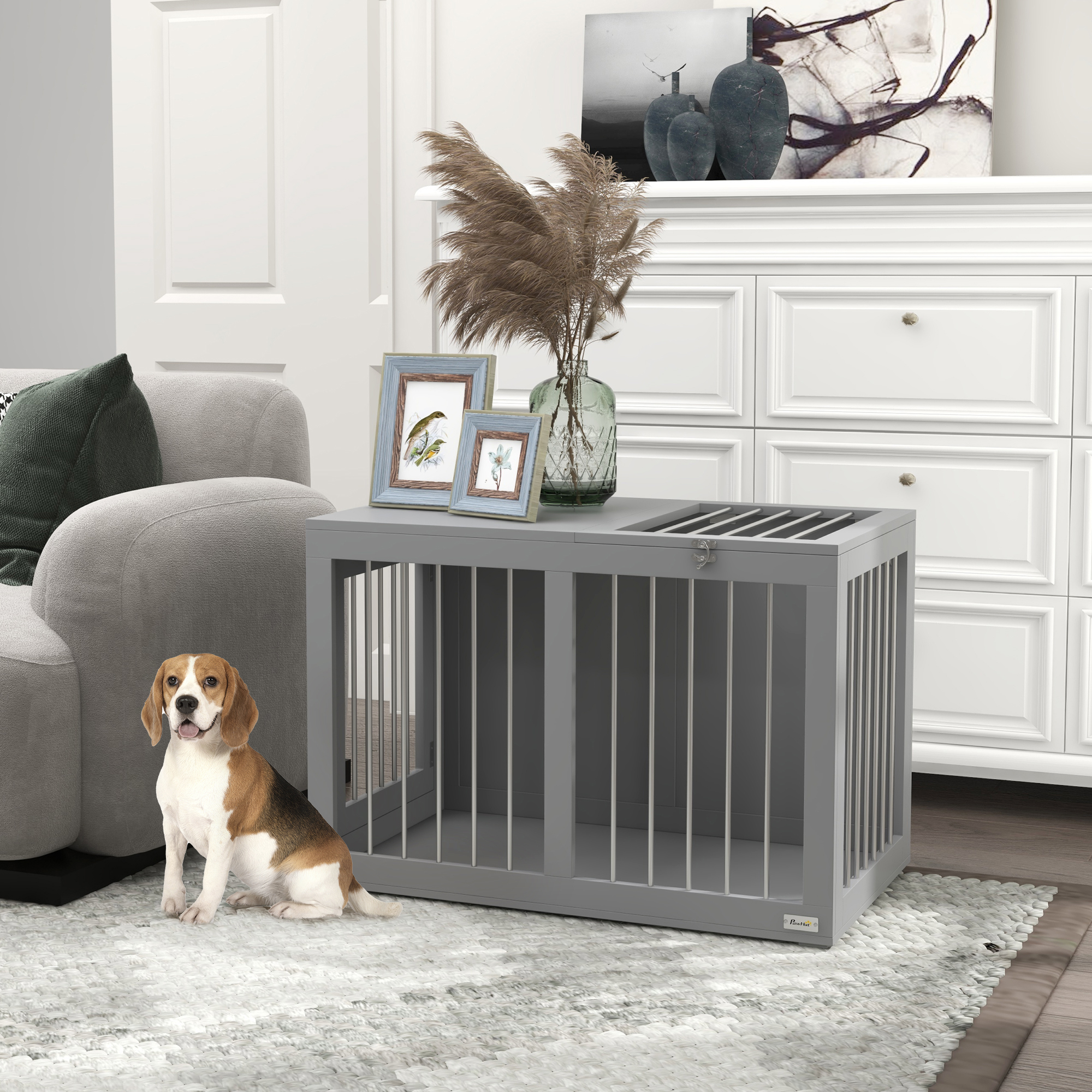 Pawhut Gabbia per Cani Cuccia Trasporto Cani, 2 Porte, chiudibili, Grigio, 80 cm x 50 cm x 56,5 cm