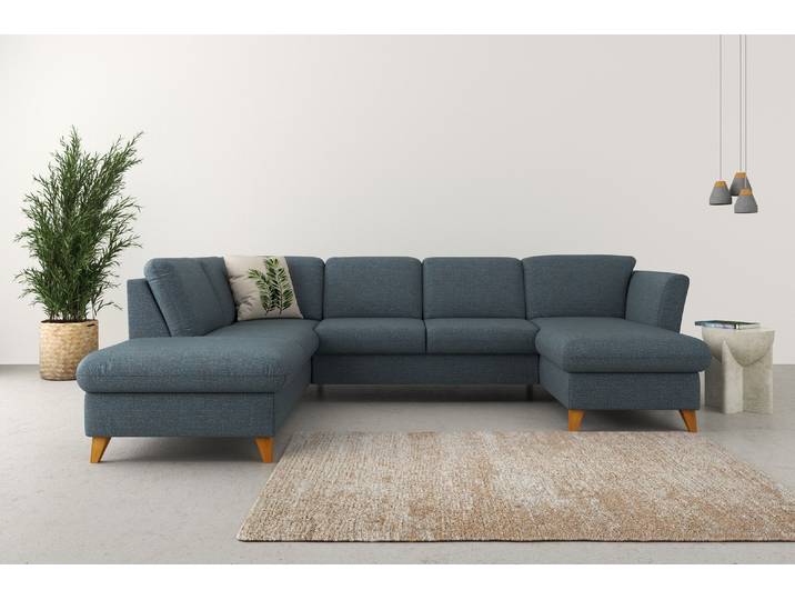 Wohnlandschaft, Polyester, Blaugrau, 307×213 cm, Ottomane Links, Klassisch, Home-affaire