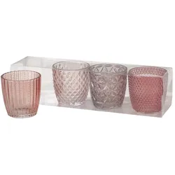 Boltze Windlicht Marilu 4er Set, Ø 7,5 cm, Höhe 7,5 cm, dunkelrosa, hellrosa