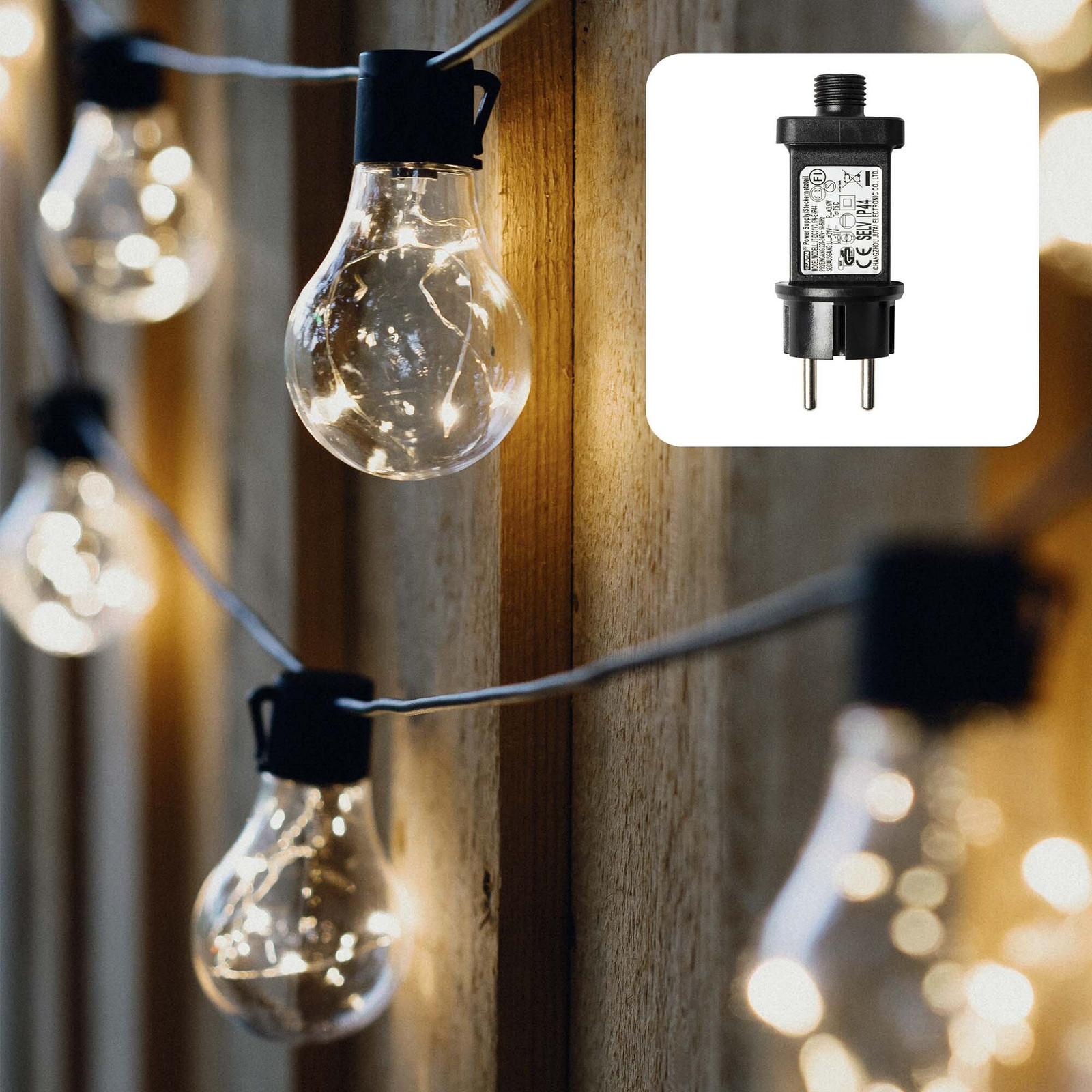 Hellum Verlichte decoratieve lichtketting met 10 LED-lampen, Zwart, Warm wit