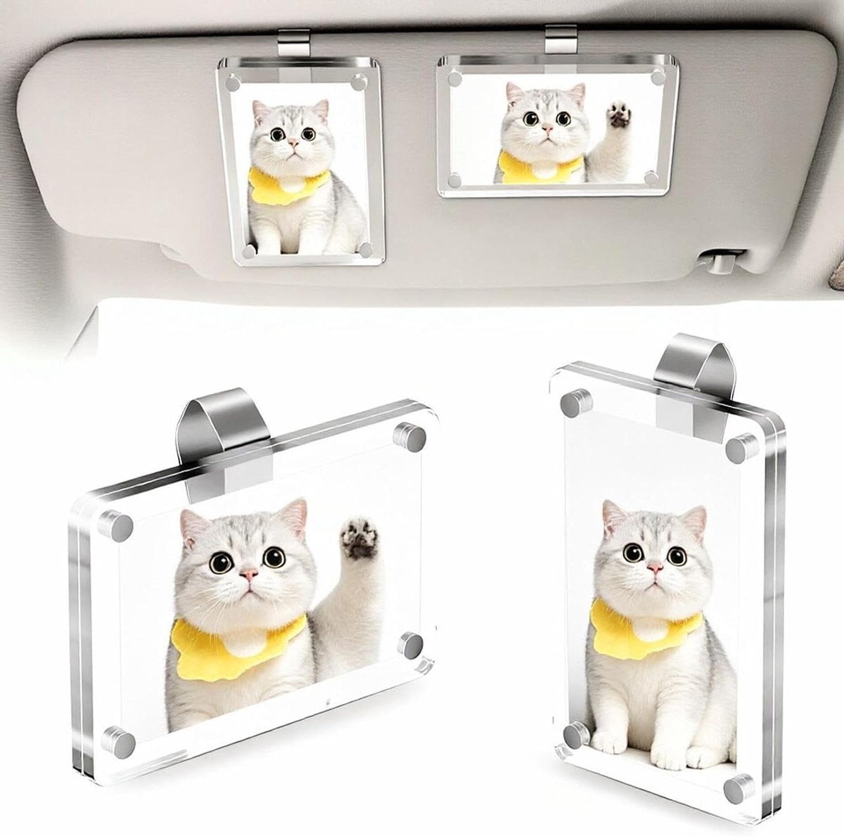Merkloze Auto Zonneklep Fotoclip - Magnetische Fotohouder voor Auto Accessoires - Transparant - 9 x 6 cm
