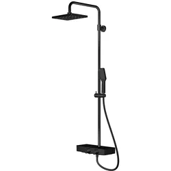Steinberg Serie 390 Duschsystem, Glasablage, Thermostat, Easy Clean, Regenbrause, Handbrause, 3902700S, Farbe: Mattschwarz