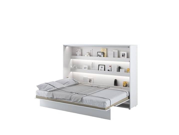 MEBLINI Schrankbett Bed Concept - Wandbett mit Lattenrost - Klappbett mit Schrank - Wandklappbett - Murphy Bed - Bettschrank - BC-04-140x200cm Horizontal - Weiß Matt