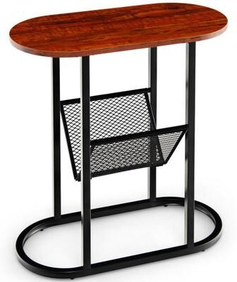 Costway 2-tier Oval Narrow Bedside End Table-Rustic Brown