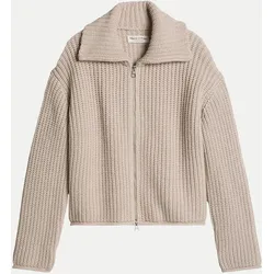 Grobstrickjacke mit Reißverschluss Beige S