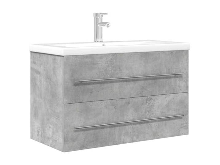 POUFGDR Badezimmermöbel-Set, 2-teilig, grau, Beton, Waschbecken Wandschrank, Keramikspüle, Holzwerkstoff, Toilettenartikelaufbewahrung, Wandbefestigung, optimierter Bodenraum