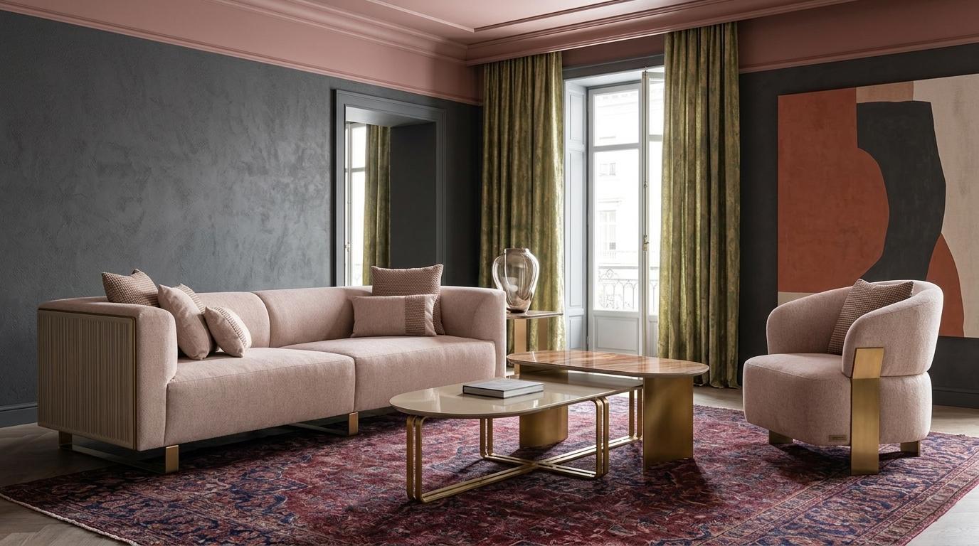 Luxus Wohnzimmer-Set: 3-Sitzer-Sofa Designer Sessel und Couchtisch