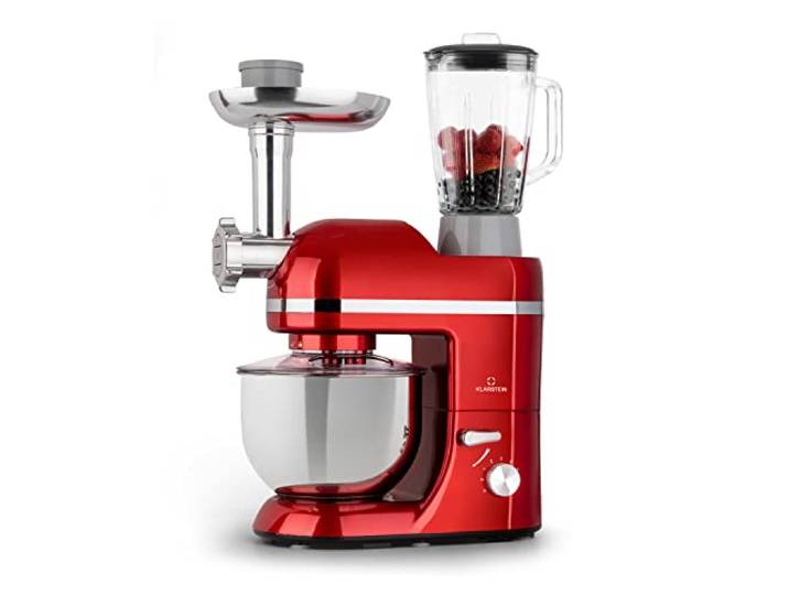 Klarstein Knetmaschine Küchenmaschine mit Fleischwolf, 1800W Teigmaschine Klein, 6 Stufen, Schneebesen Rühr- & Knethaken, Planetenrührwerk, Rührmaschine mit Mixer, Küchenmaschinen 5L Schüssel