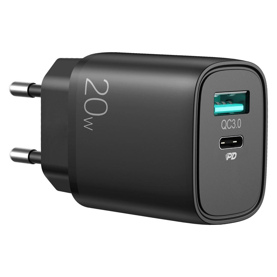 SIGN Fast Charger USB & USB-C, PD & Q.C3.0, 3.5A, 20W - Black (20 W) (SN-QP205B)