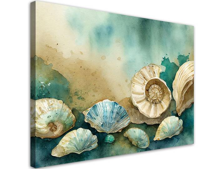 Feeby Leinwandbild Seemuscheln türkis Acryl 120x80cm, Grün, Floral, Rechteckig, 120x80 cm, Bilder & Rahmen, Bilder, Leinwandbilder
