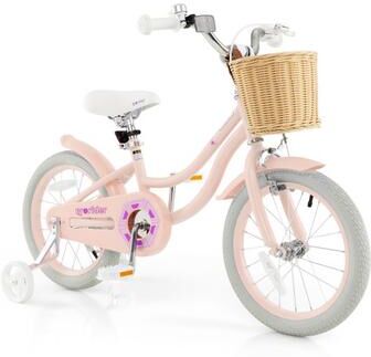 Costway 16-Inch Kids Bike with Training Wheels and Adjustable Handlebar Seat-Pink