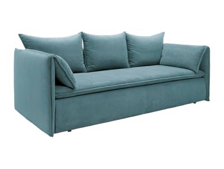 Vente-unique - Schlafsofa 3 Personen Teodora - Samt Türkisblau Robustes Metallgestell Verstellbare Armlehnen Abnehmbarer Bezug
