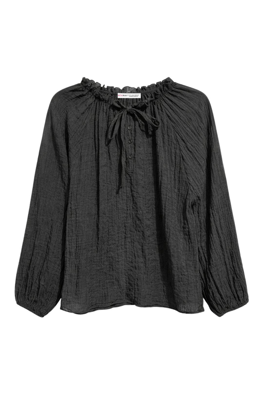 Bluse mit Rundhalsausschnitt und Bindegürtel