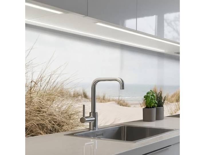 KitchenYeah© Küchenrückwand Selbstklebende Kitchen Wall Protector Küchen 60x300 cm - Rückenwand Küchenfronten Küchenrückwände Küche Wand Wolken - Dünenlandschaft - Sand