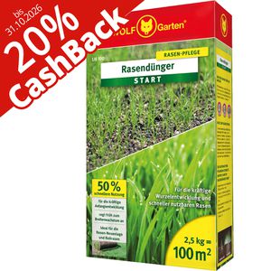Wolf-Garten Dünger LH 100 Rasendünger Start, 20% Cashback, ideal für die Rasen Neuanlage, 2,5 kg für 100m²
