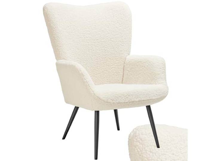tectake® Skandinavischer Stil Ohrensessel, Teddy Sessel Hygge, Bouclé Sessel Wohnzimmer, Schlafzimmer, Statement Piece Loungesessel, belastbar bis 150 kg