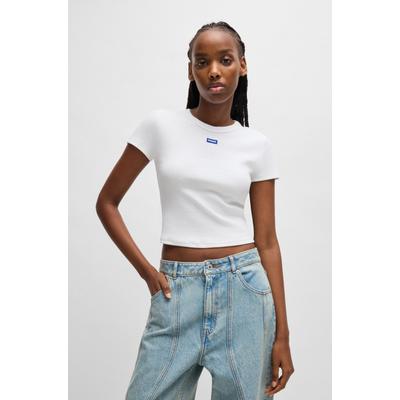 T-Shirt HUGO "Baby Tee", Damen, Gr. XXL, weiß, Single Jersey, Obermaterial: 96% Baumwolle, 4% Elasthan, unifarben, slim fit bauchfrei, Rundhals, Shirts T-Shirt, in verkürzter Länge