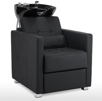 BarberPub Backwash Shampoo Station Chair with Adjustable Porcelain Ceramic Hair Wash Bowl, Vacuum Breaker