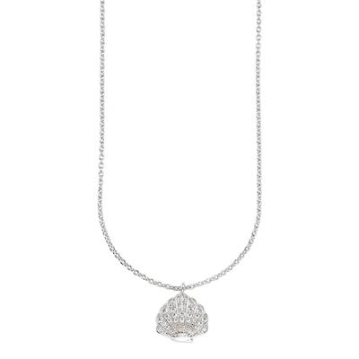 Kette mit Anhänger FIRETTI "Silberkette mit Anhänger im Muschel-Design", silber (weißgoldfarben, kristallweiß), Halsketten, Damen, Silber 925 (Sterlingsilber), L: 45 B: 1mm, mit Zirkonia (synth.), B:1mm