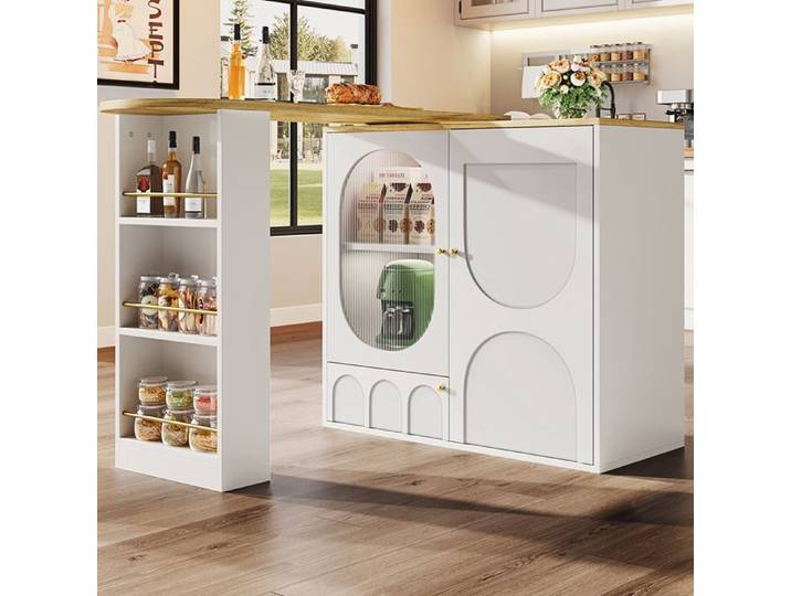 Buffet de cuisine table de bar pivotante 360° meuble bar comptoir pivotant espace rangement 3 portes blanc
