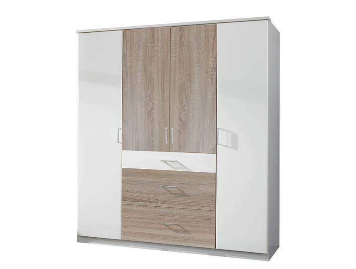 Armoire à portes pivotantes Julan II 180 x 199 x 58cm Blanc/Blanc/Imitation chêne brut de sciage Sans portes miroir