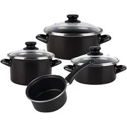 Magefesa KENIA Kochtopf Set, 7-teilig Induktion Zweischicht-Antihaft PFOA-freies Glasdeckel, Schwarz