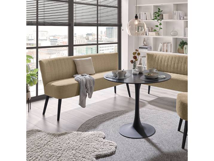 Banc capitonné Willunga 184cm Beige Tissu structuré Kanita: Sable Noir
