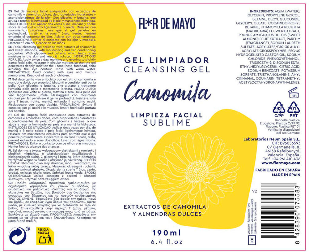 Flor De Mayo Sublime Camomille gel nettoyant visage 190 ml