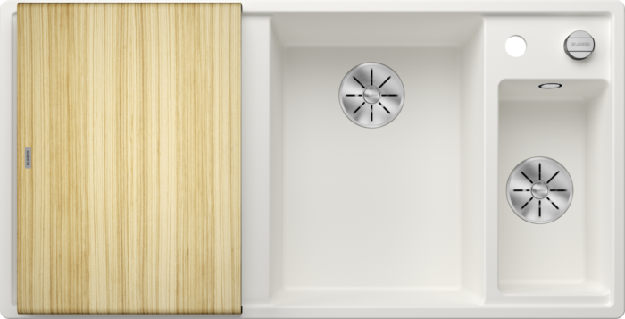 Blanco Spüle 523466 100x51cm, PuraDur weiß, rechts, mit Holzschneidbrett