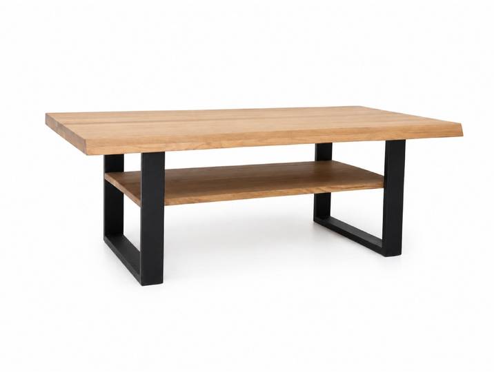 Couchtisch GOODPRODUCT Svalbard, Wohnzimmertisch, Sofatisch, Beistelltisch, Kaffeetisch , natur, schwarz, natur, B:110cm H:40cm T:60cm, Tische, Couchtisch, Wildeiche geölt Natur/Smoke, Baumkante, Metallgestell