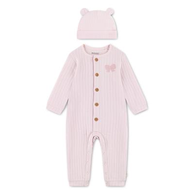 Neugeborenen-Geschenkset HUGGIES BABYWEAR "HUGB COVERALL ATTACHMENT", Mädchen, Gr. 2 (3M/62), rosa (primrose pink), Jersey, Obermaterial: 58% Baumwolle, 27% Polyester, 15% Viskose. Obermaterial 2: 100% Baumwolle, KOB Set-Artikel, mit passendem Mützchen