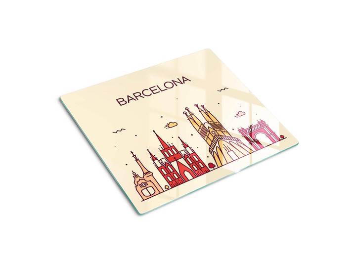 Tulup Glasplatte 60x52 cm Die Inschrift Barcelona, Mehrfarbig, Glas, 60x0.4x52 cm, Küchen, Küchenelektrogeräte, Herde, Herdabdeckplatten
