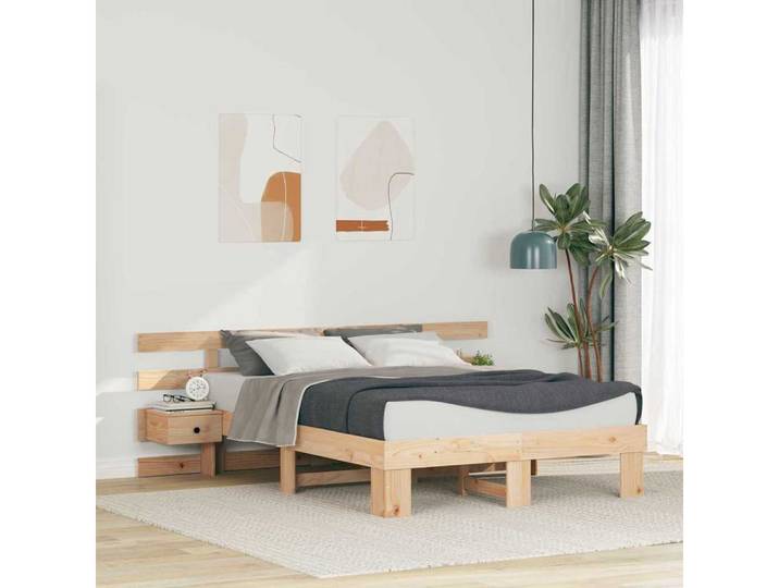 furnicato Bett Bettrahmen mit Kopfteil 140 x 190 cm Massivholz Braun (1-tlg), Plattform-Lattenrost Doppelbett mit stabilen Beinen für dein Zimmer