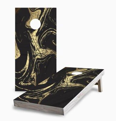 Skip's Garage Black and Gold Marble Cornhole Boards
