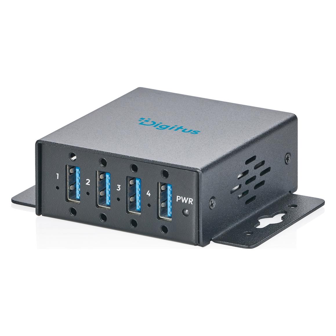 Digitus USB-A 3.2 Gen 1 Compact Industrial Hub, 4-Port 4x USB-A, 5 Gbit/s, schwarz (USB-C, 4 Ports) (DA-70263)