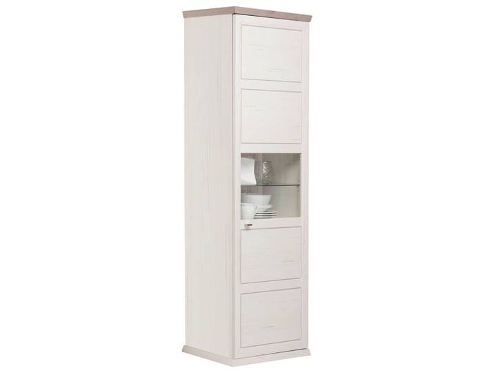 Hom`in Vitrine, Grau, Weiß, 5 Fächer, 69.4x209.2x42.5 cm, Wohnzimmer, Wohnwände, Vitrinenschränke