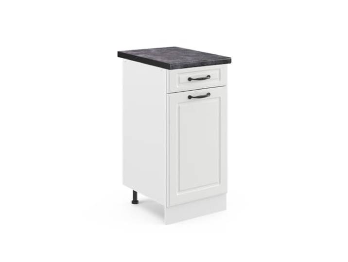 Vicco Küchenunterschrank R-Line, Weiß Landhaus, 40 cm MDF-Front · Arbeitsplatte Anthrazit · Höhenverst. Füße · Leichter Zugriff · Frei kombinierbar